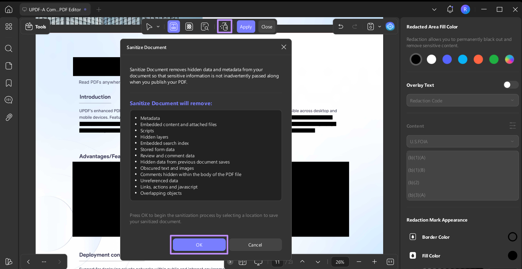 sanitize documents updf windows