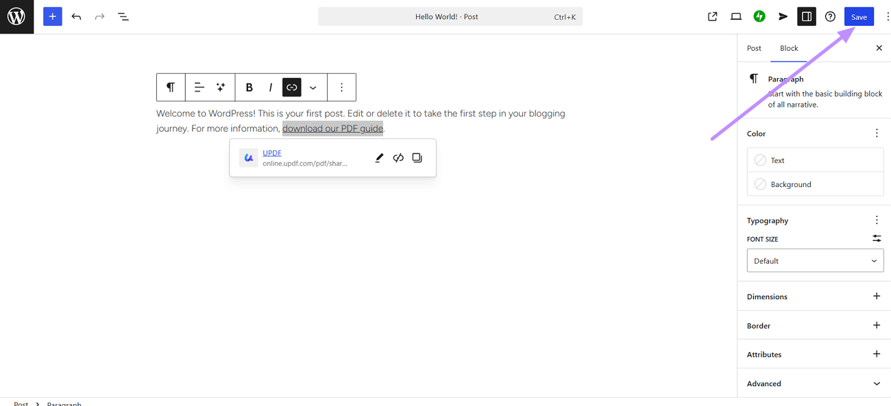 save edited post in wordpress