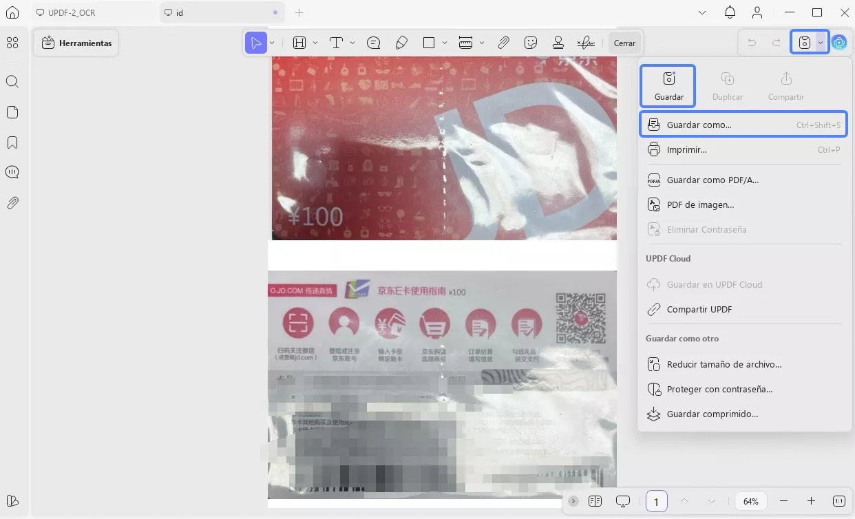 guardar PDF del documento de identidad