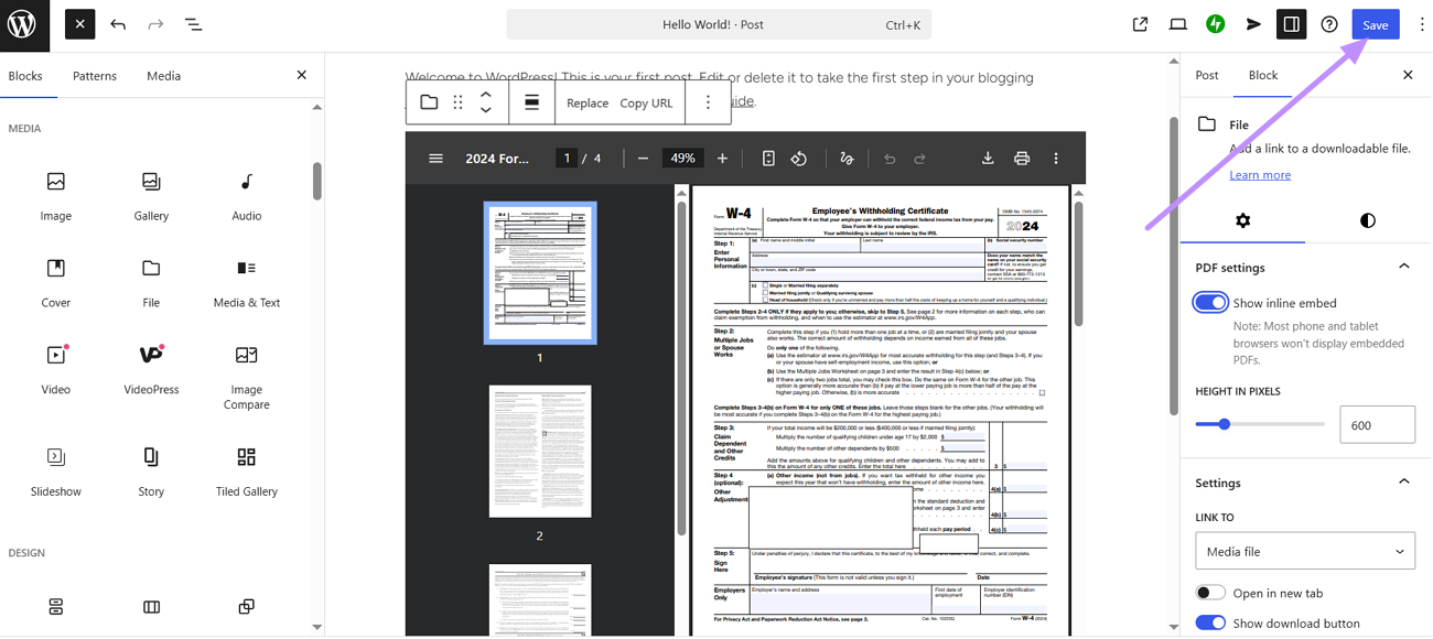 save the edited file block