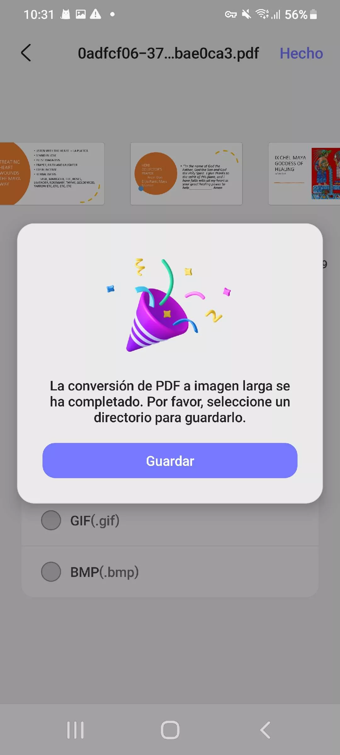 Guardar la imagen larga en UPDF Android