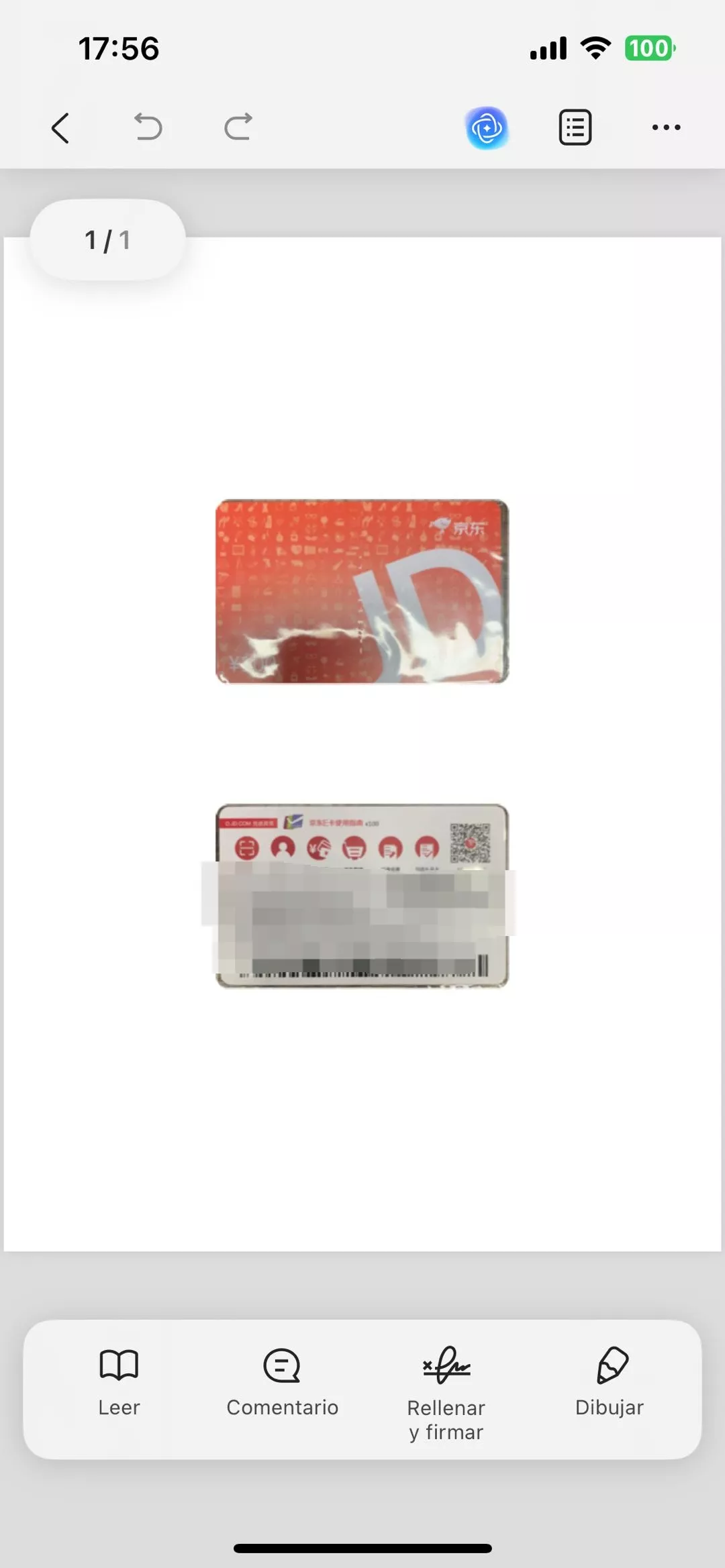 arjeta de identificación escaneada en una sola página