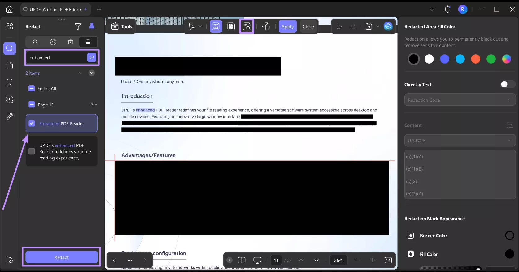 search and redact specific words updf windows