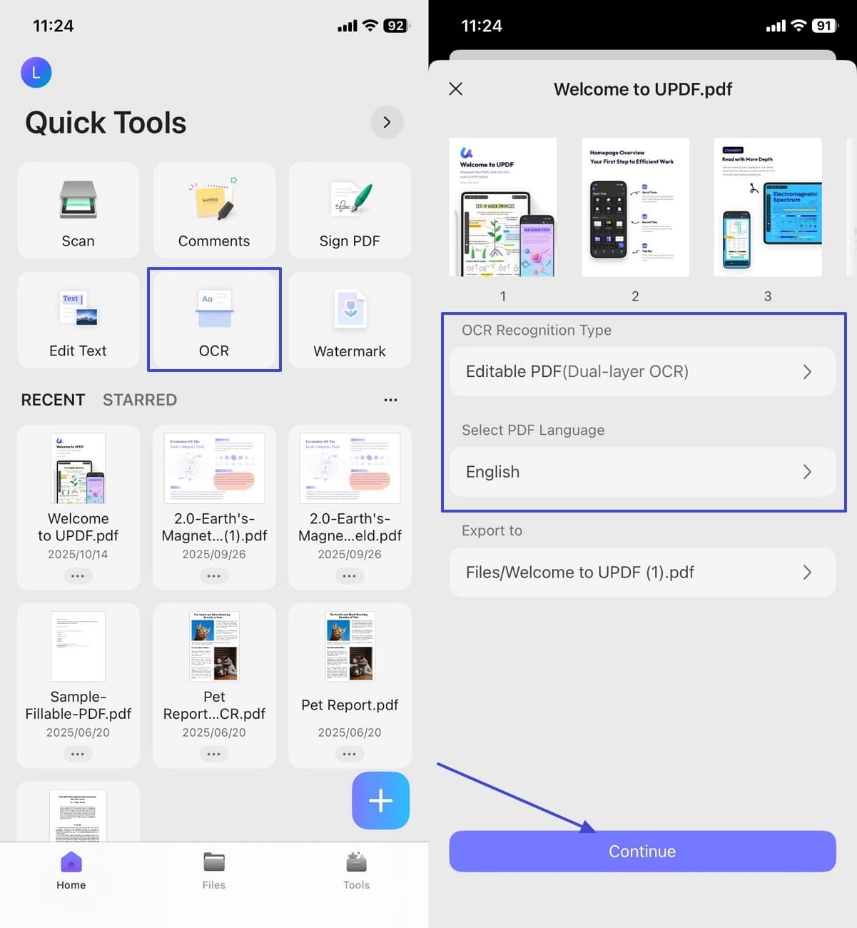 choose recognition type start pdf ocr
