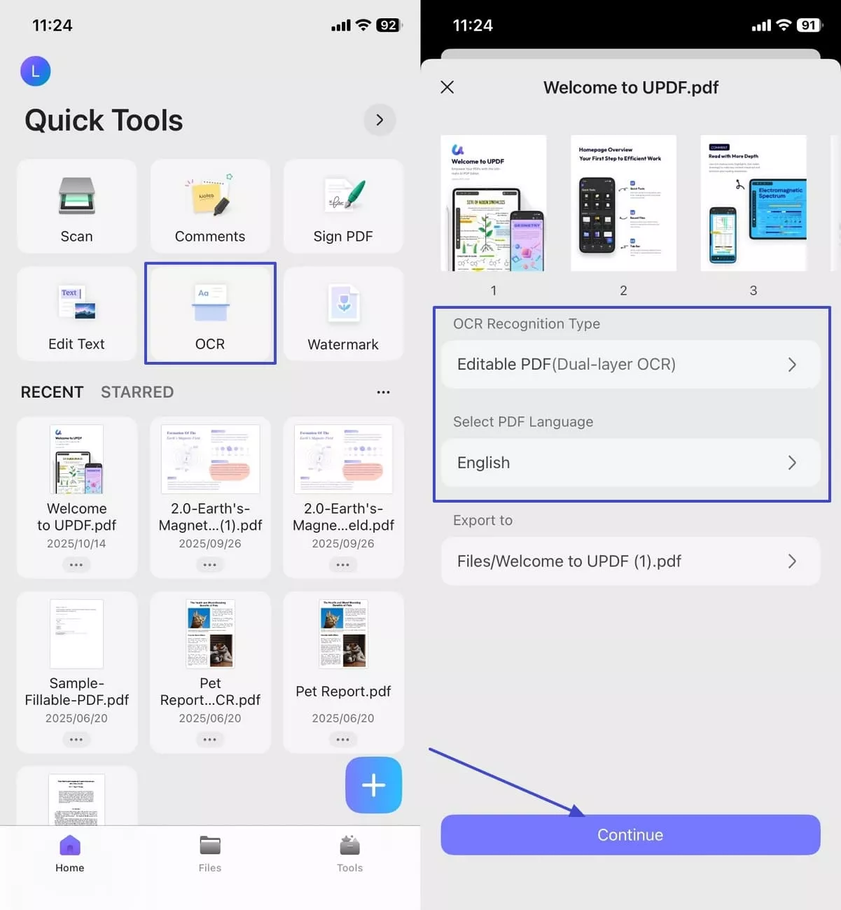 choose recognition type start pdf ocr