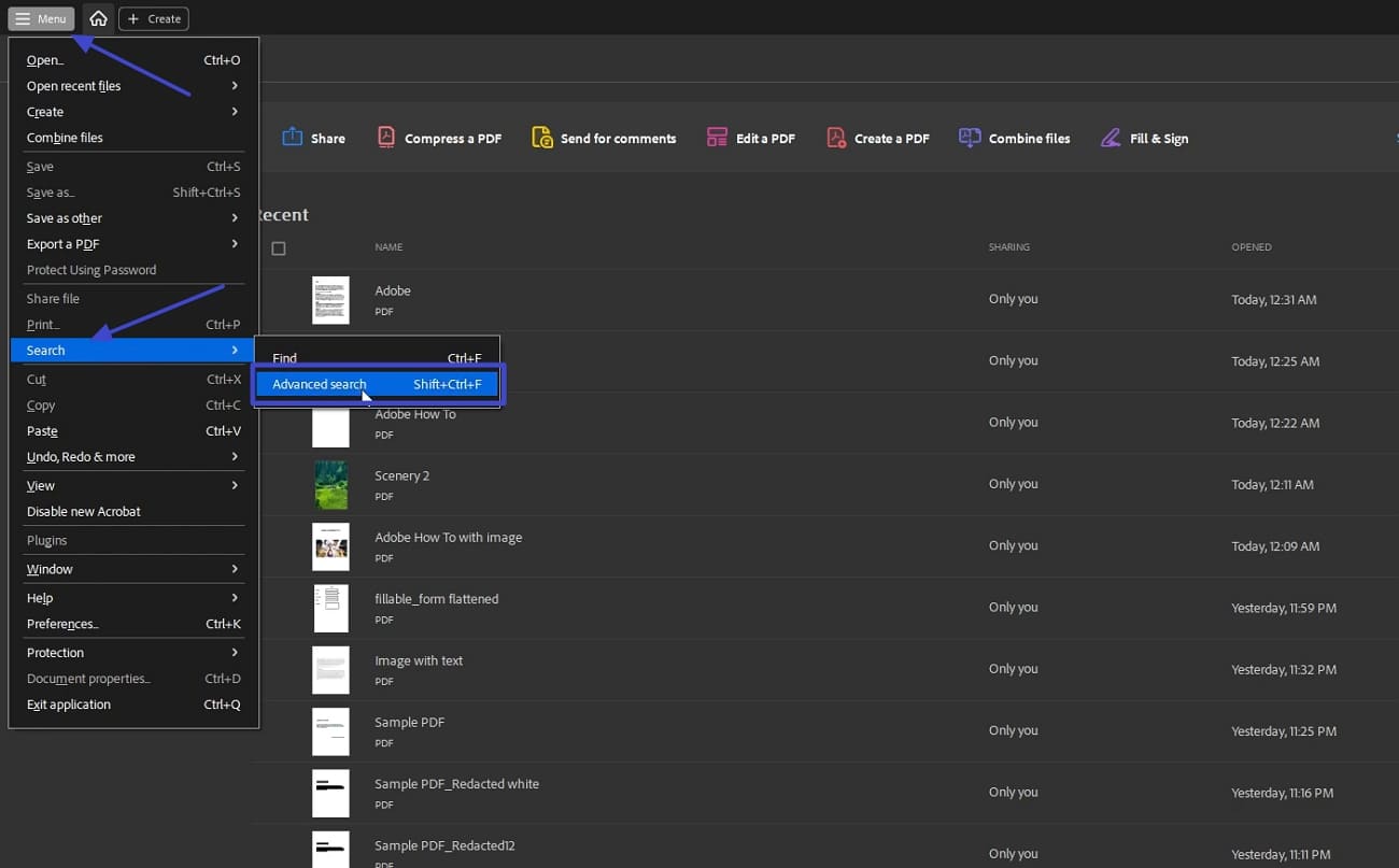 access advanced search option acborat