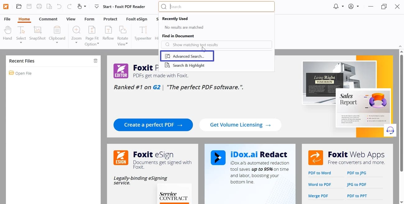 open advanced search tool foxit reader