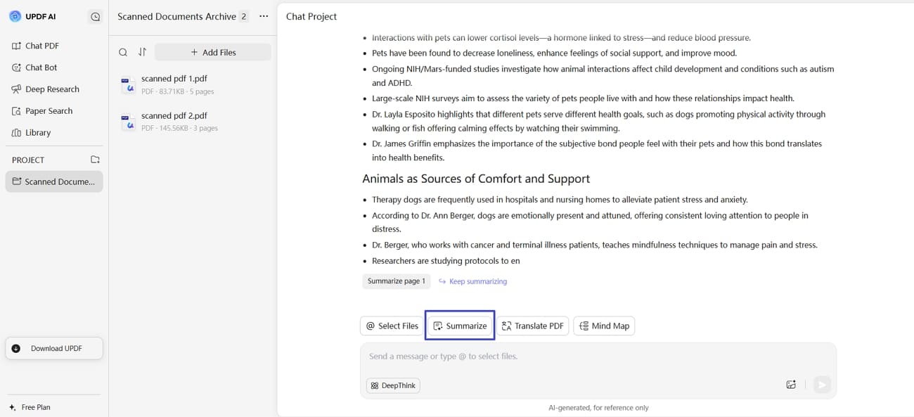 choose pdf summarize entire file
