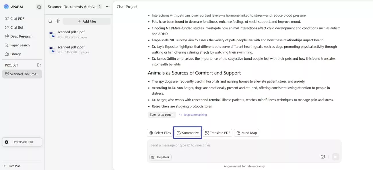 choose pdf summarize entire file