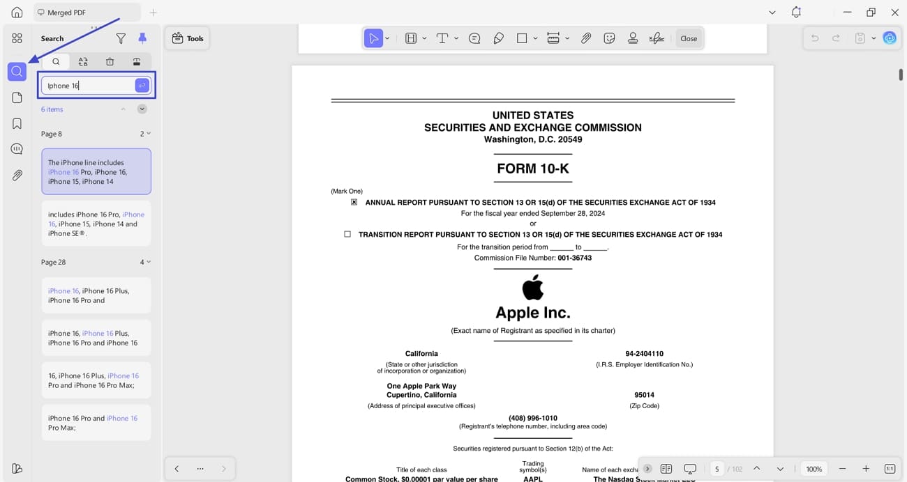 search merged pdf file updf