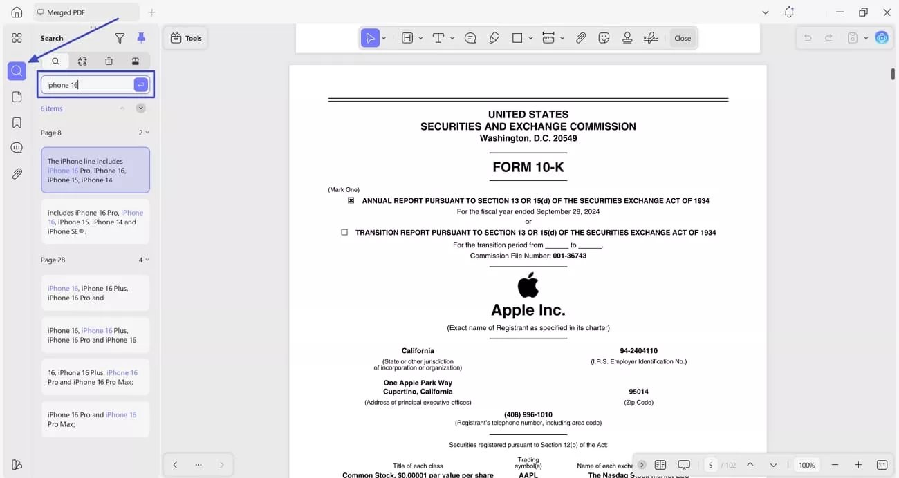search merged pdf file updf