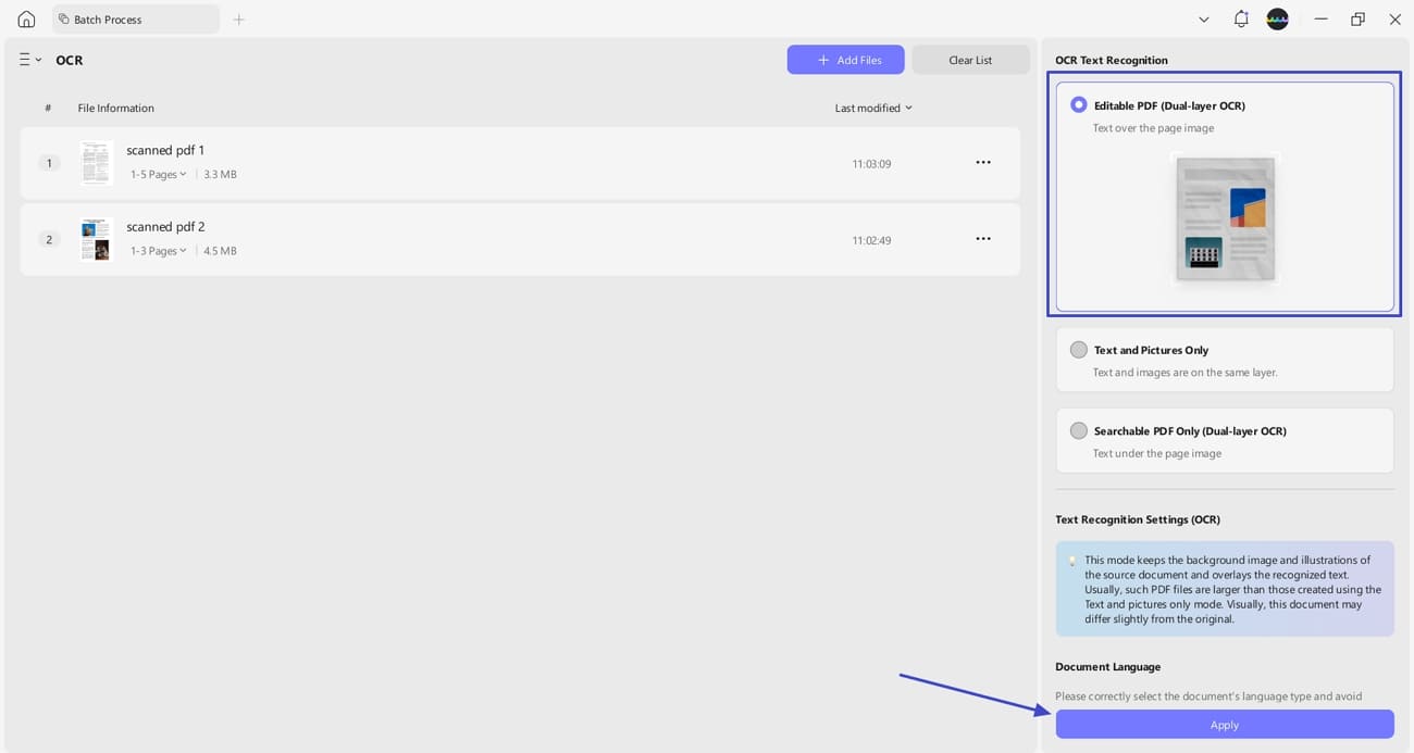 choose ocr text recognition type