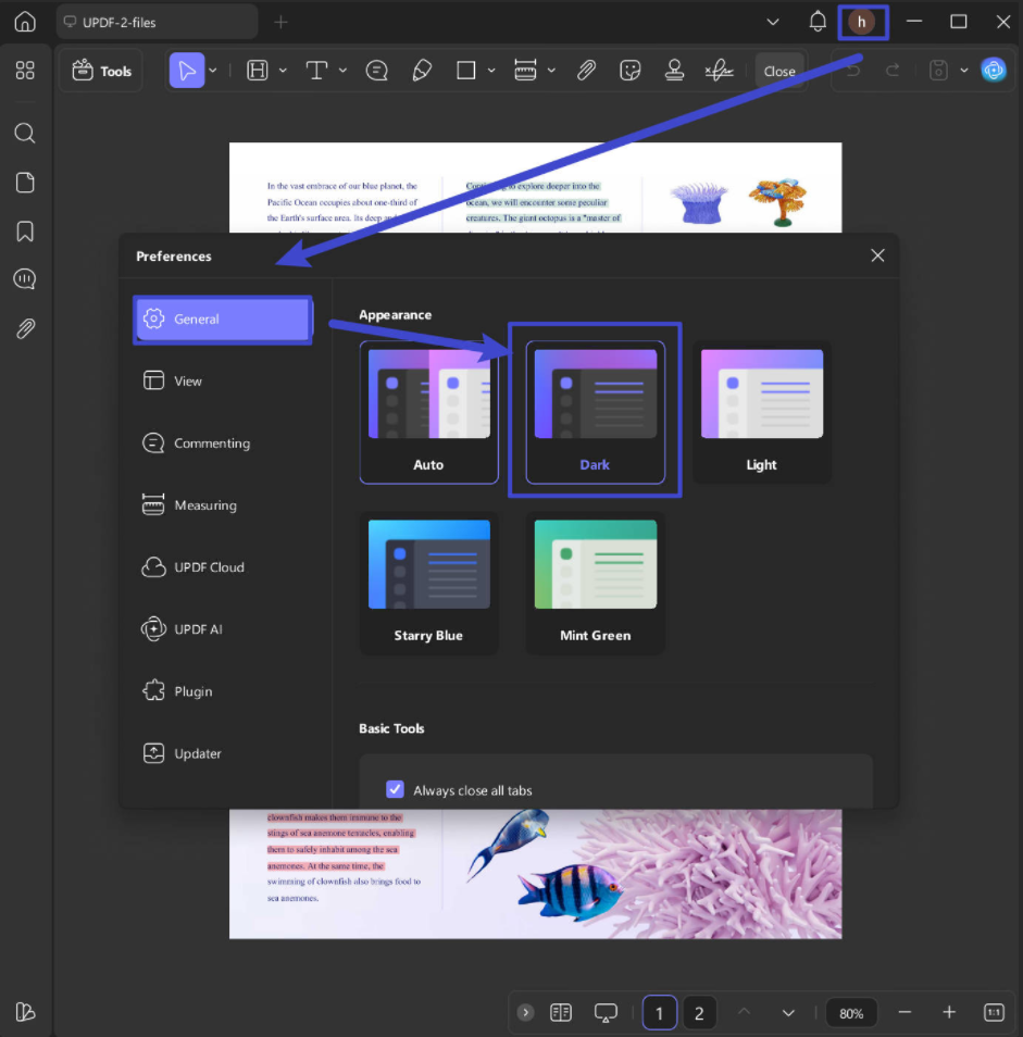 select dark in the updf