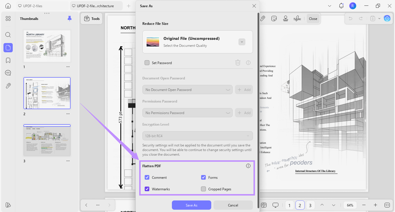 select elements to flatten in PDF updf windows