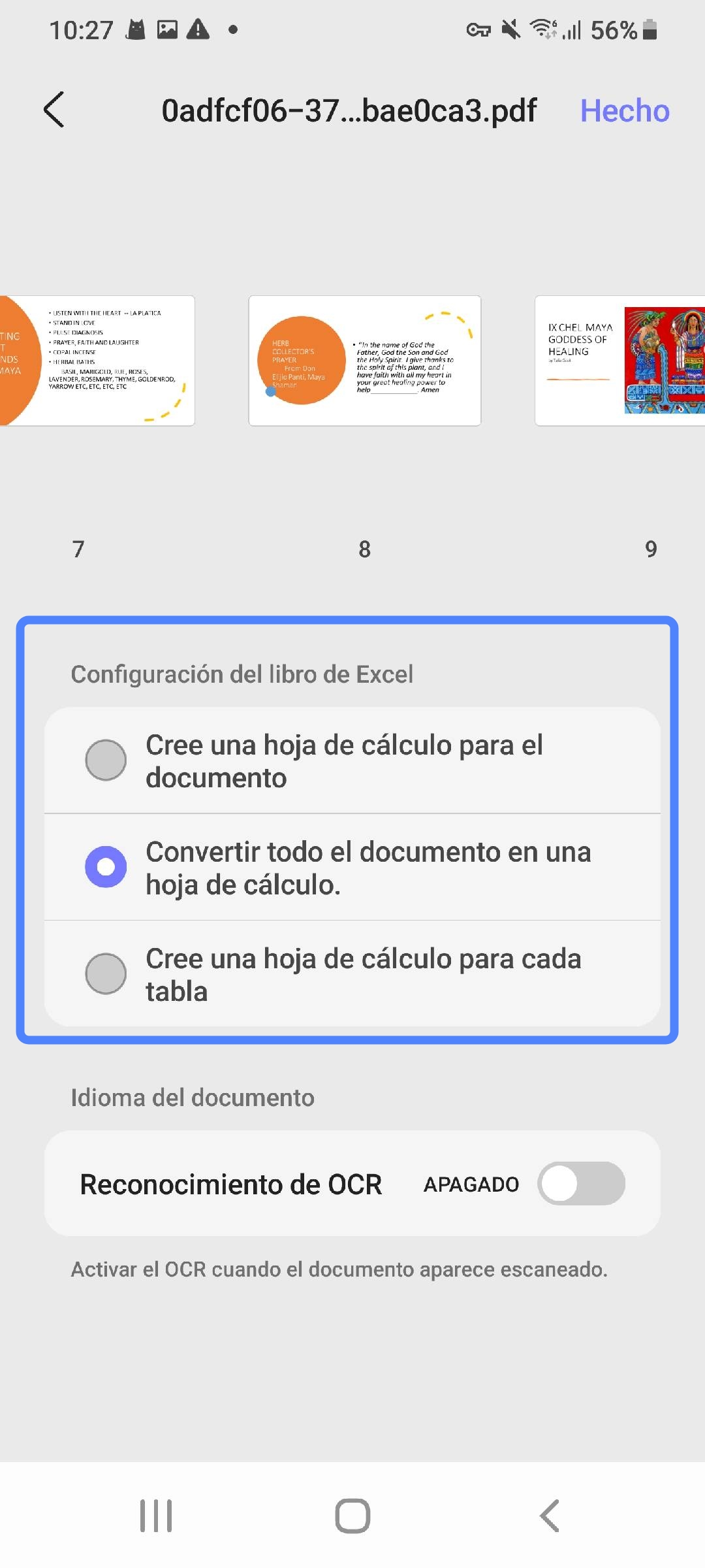 Seleccionar configuración de libro de Excel en UPDF Android