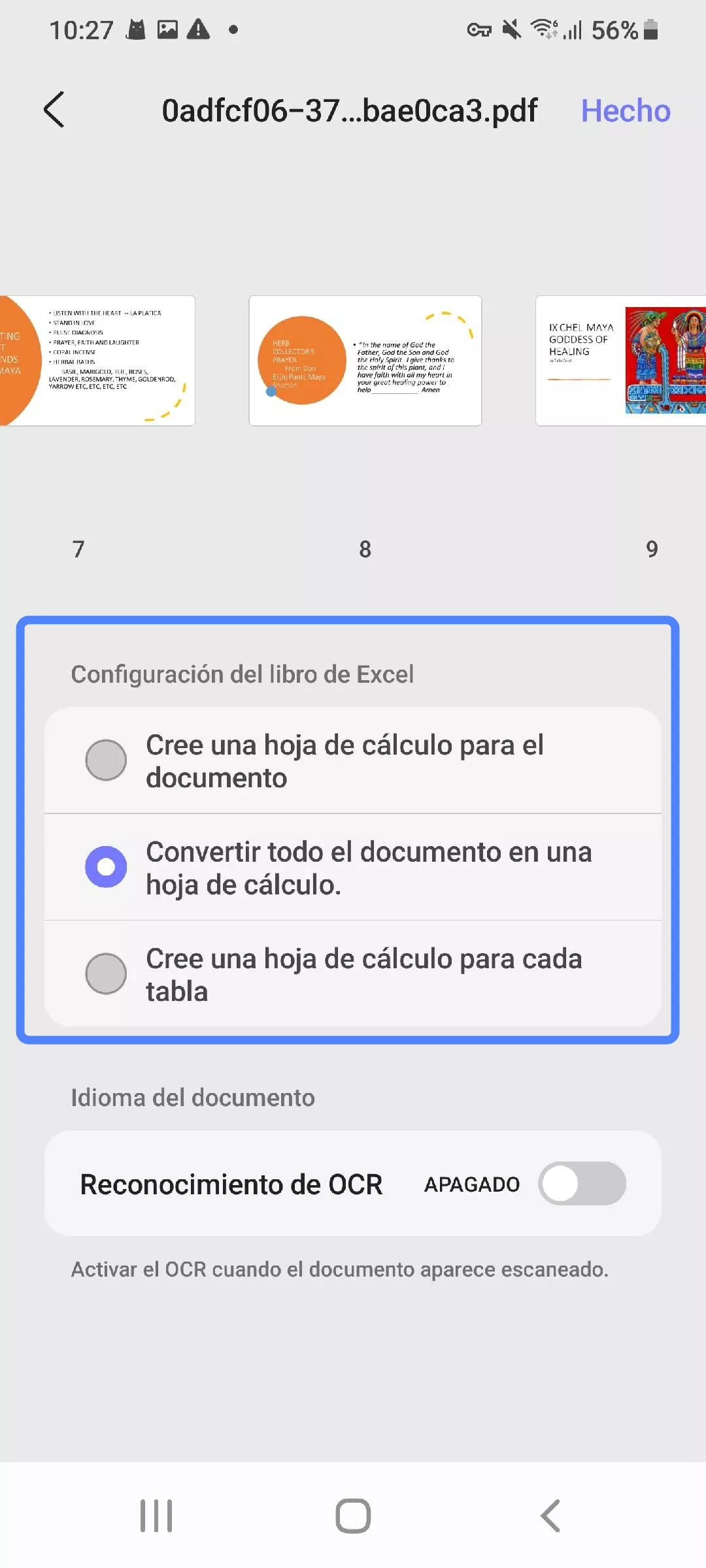 Seleccionar configuración de libro de Excel en UPDF Android
