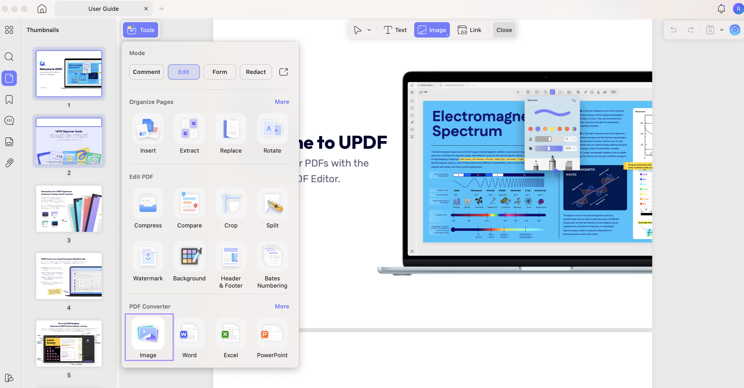 select “Image” in the Tools sections