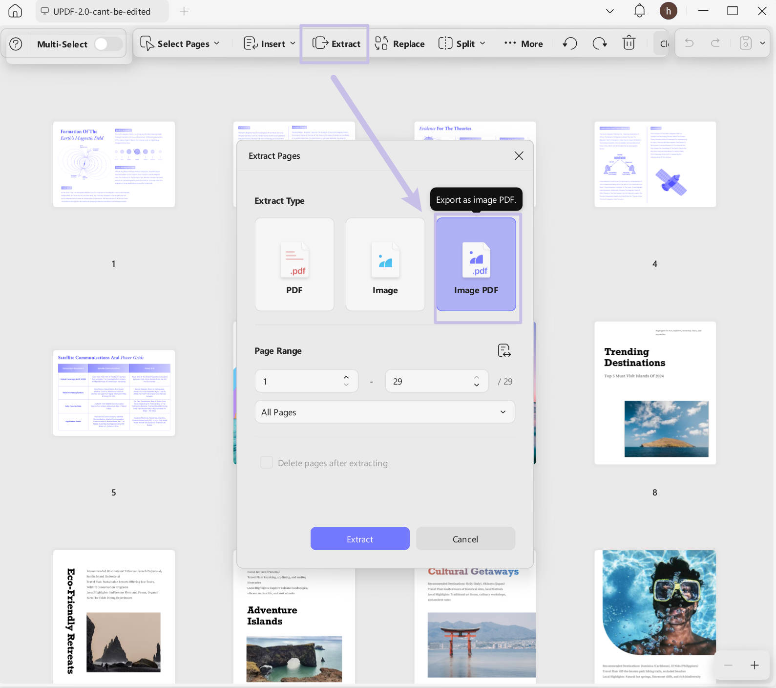 select image under extract updf windows