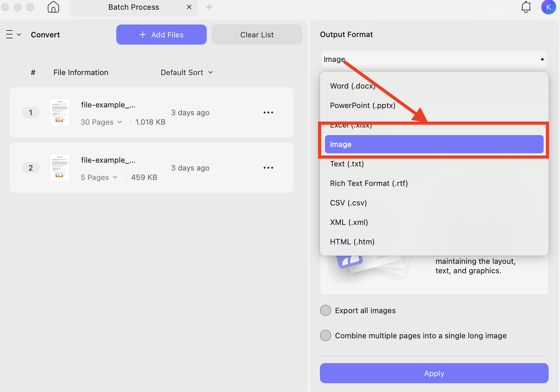 select-output-format