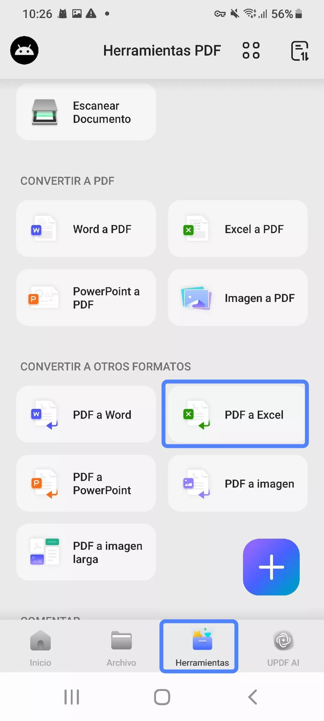 selecionar pdf para excel updf android