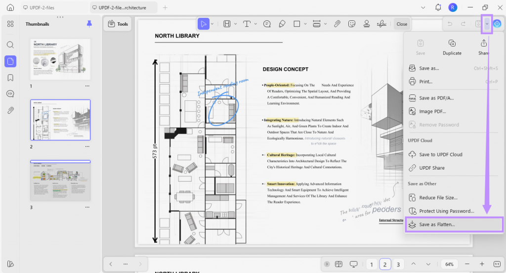select save as flatten updf windows