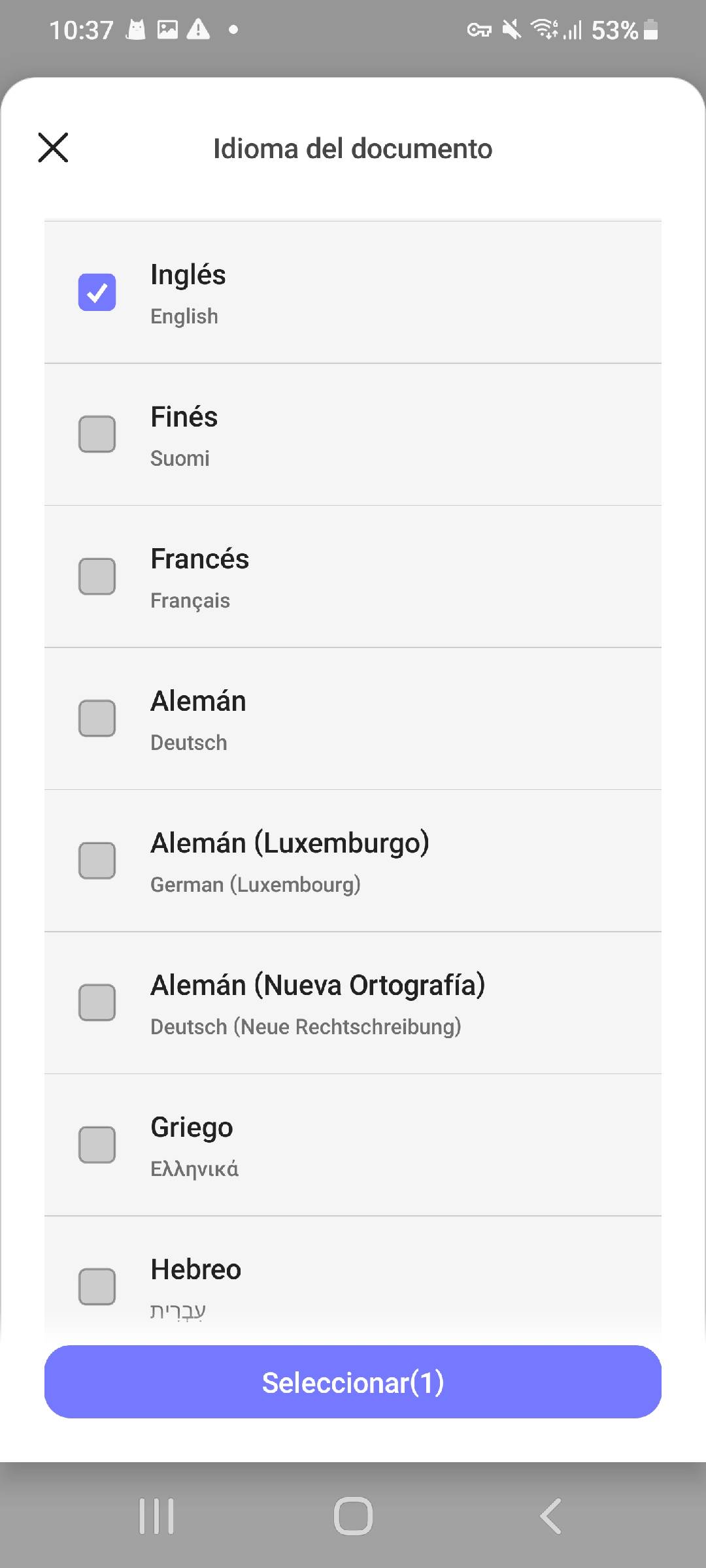Seleccionar el idioma del documento en UPDF Android