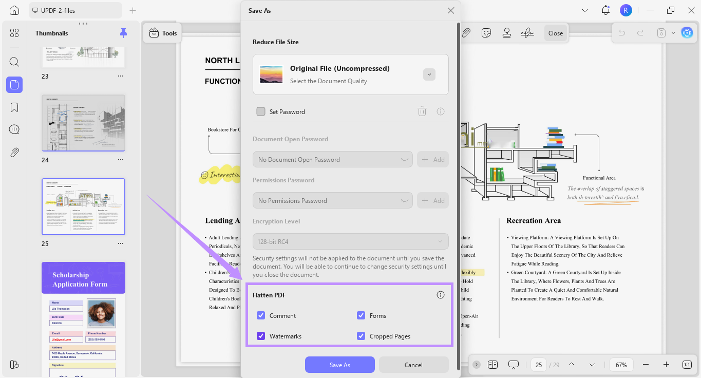 select the elements to flatten in PDF updf windows