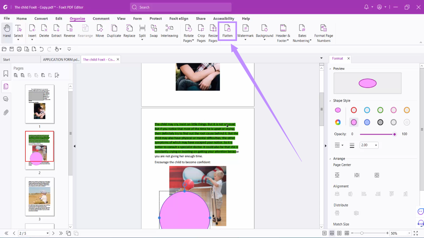 select the flatten tool foxit
