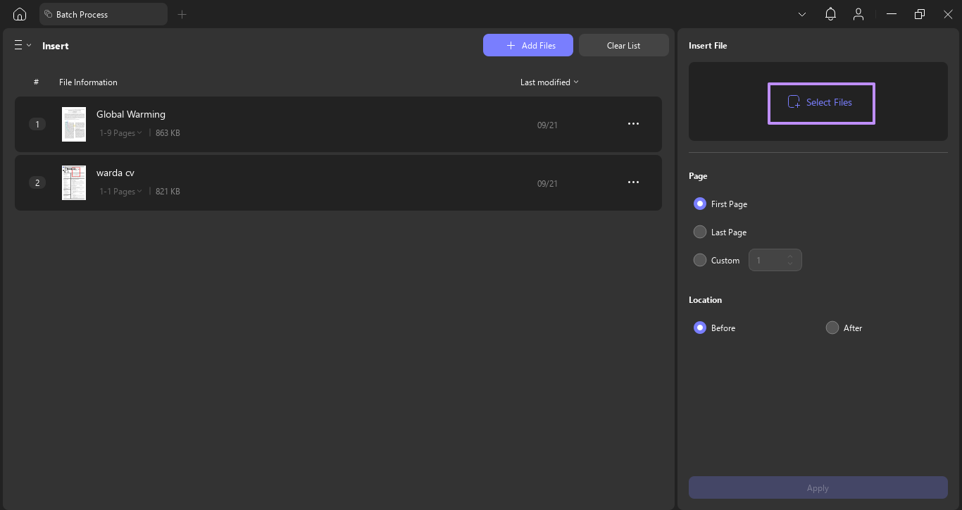 select the page as pdf or image for batch insert updf windows