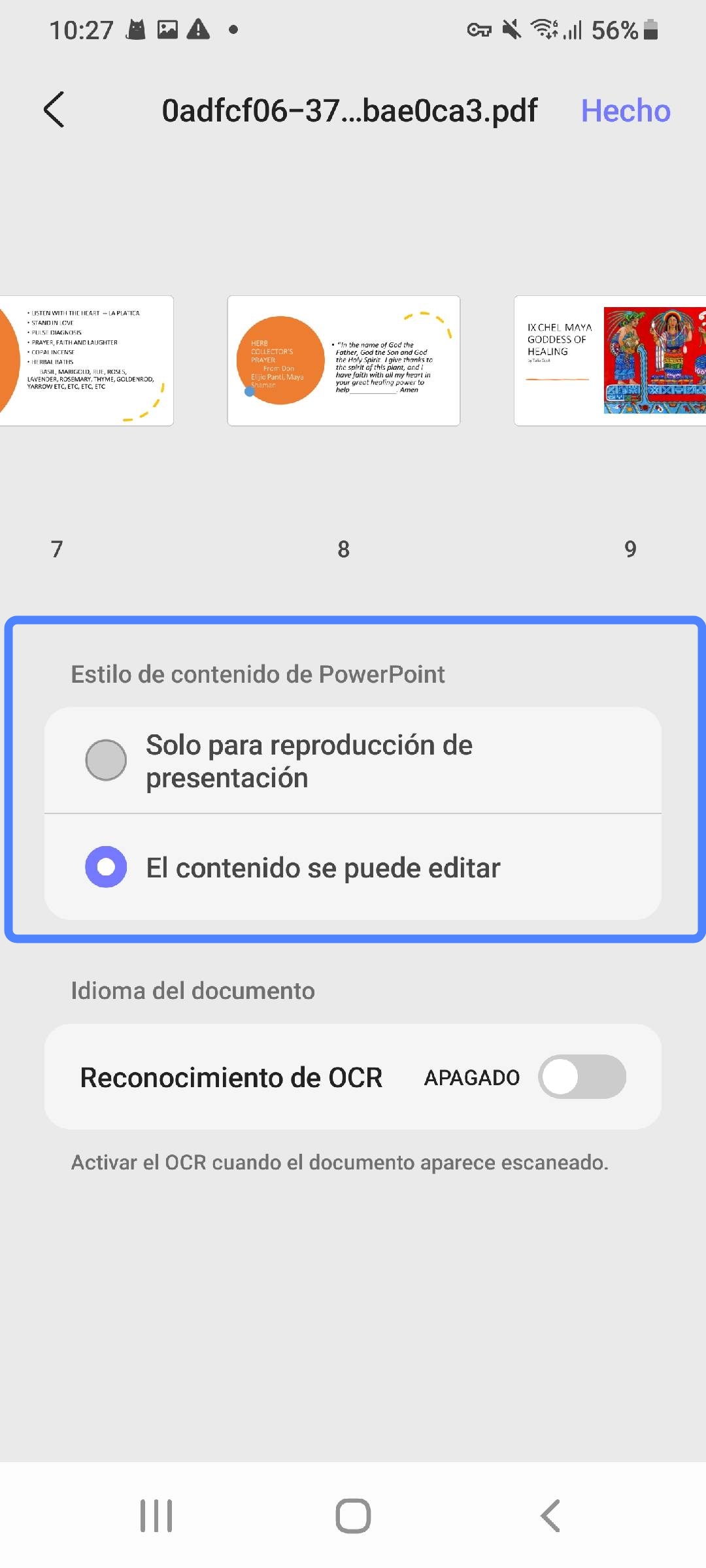 Seleccionar el estilo del contenido de presentación en UPDF Android