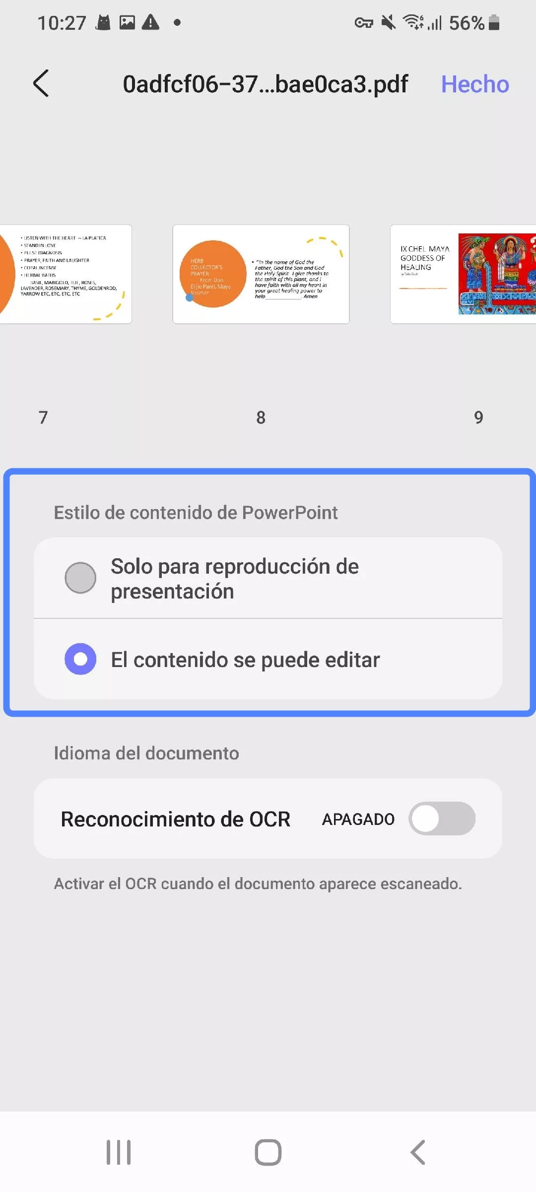 Seleccionar el estilo del contenido de presentación en UPDF Android