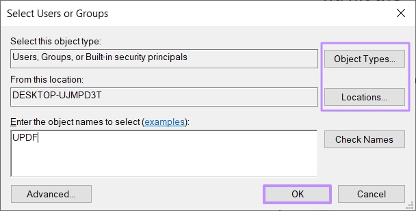 set account type and location windows