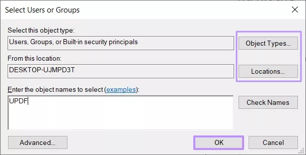 set account type and location windows