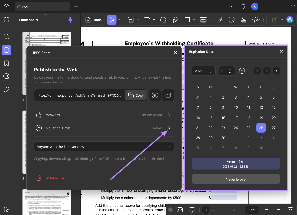 set pdf expiration time in updf windows