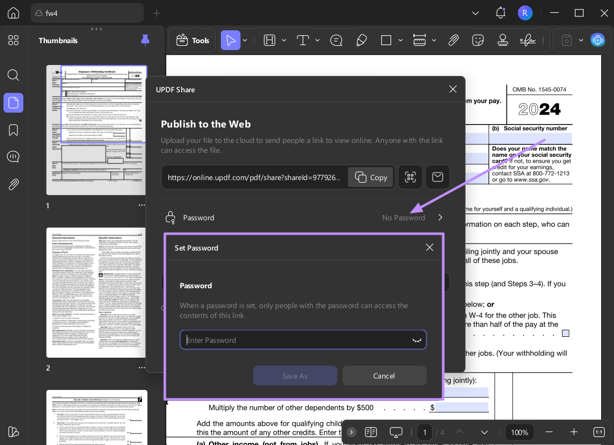 set pdf password for sharing in updf windows