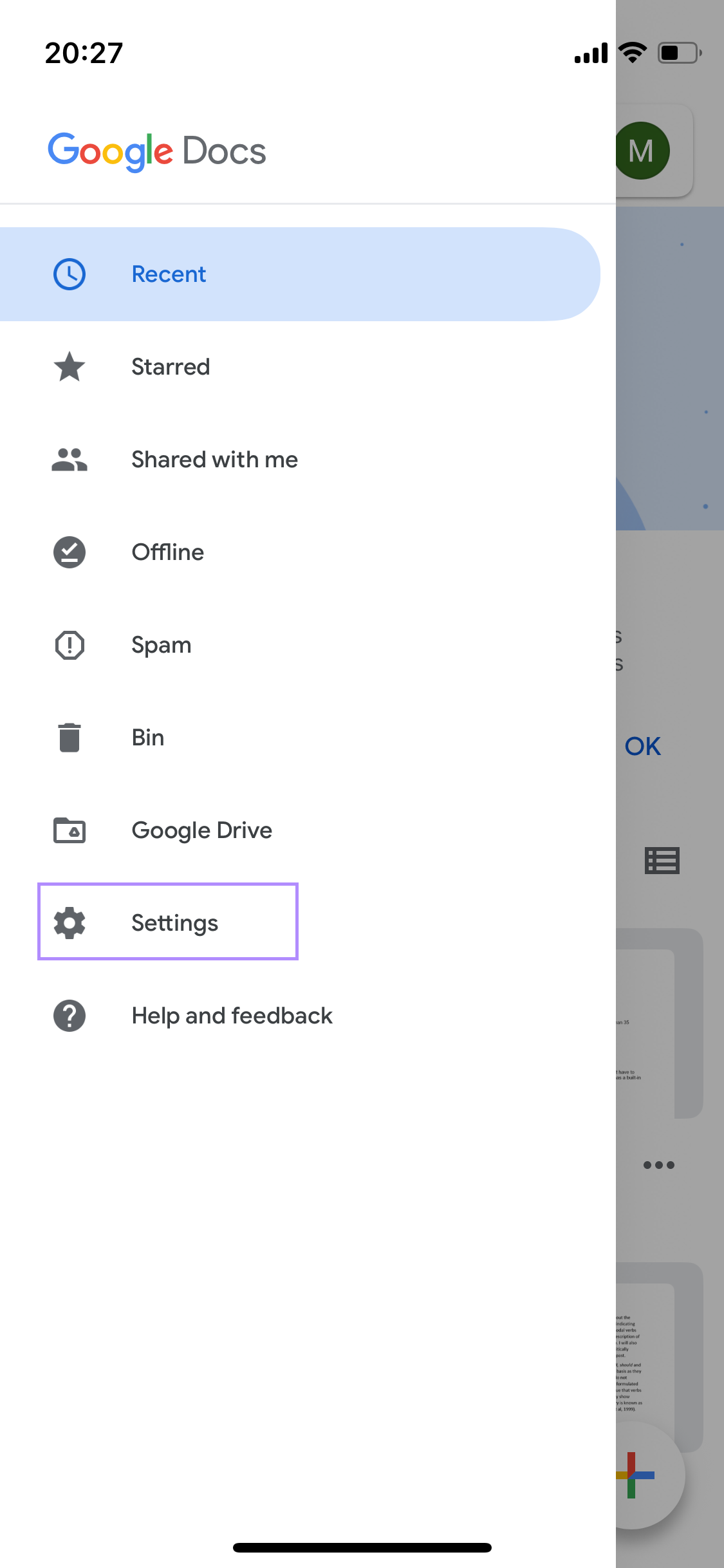 settings google docs