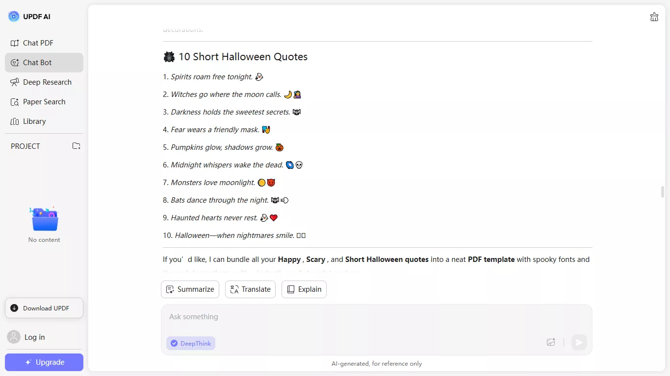 short halloween quotes by updf ai online