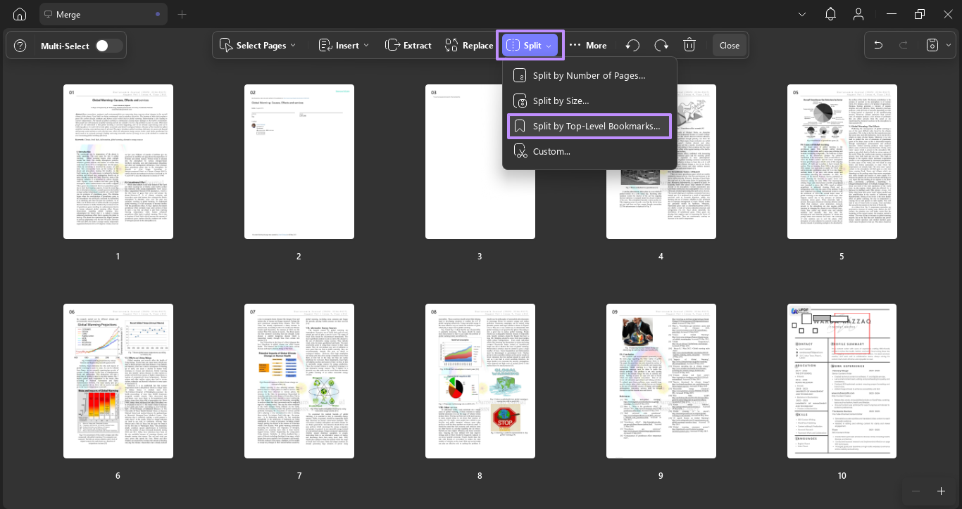 split pdf by top level bookmarks updf windows