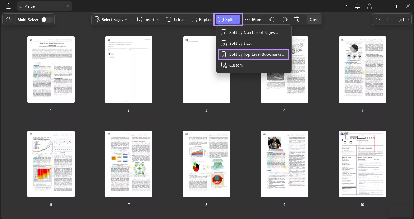 split pdf by top level bookmarks updf windows