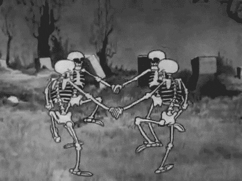 spooky skeleton dance gif.