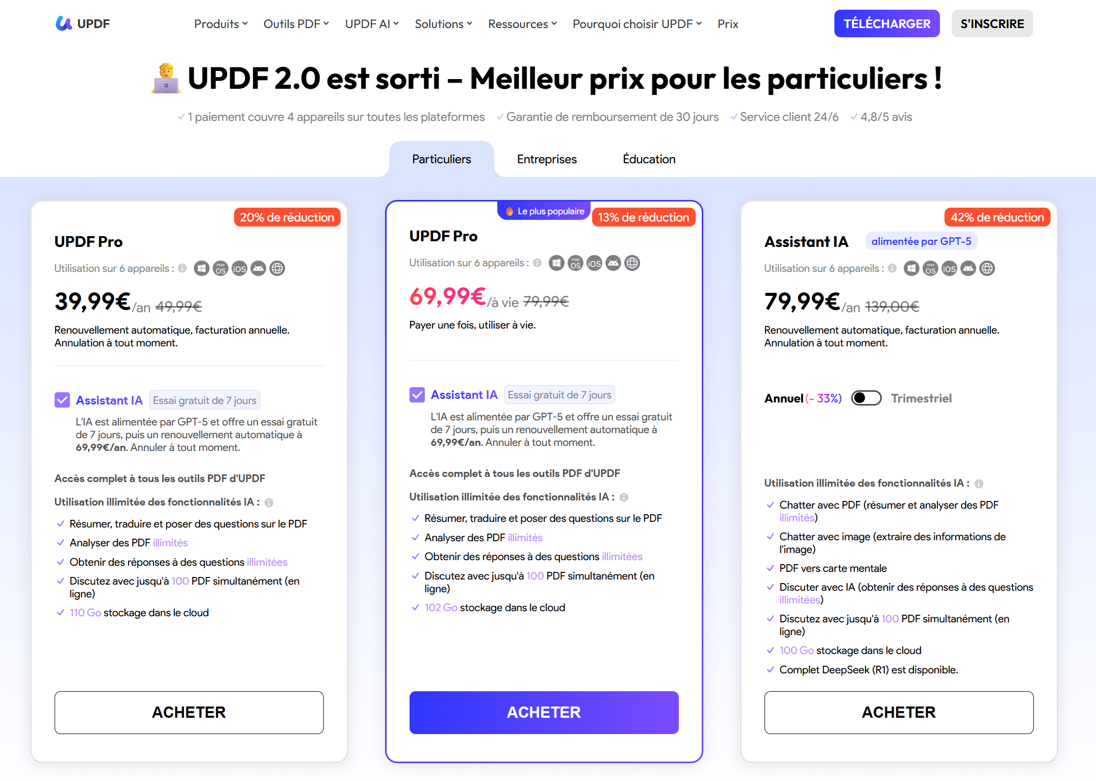 choisissez un plan et cliquez sur acheter maintenant updf
