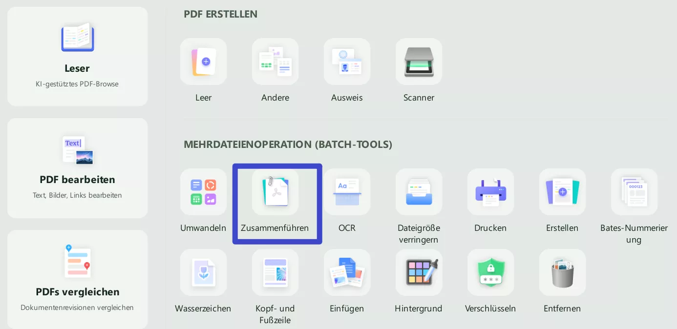 Öffnen Sie das Zusammenführungstool UPDF Windows