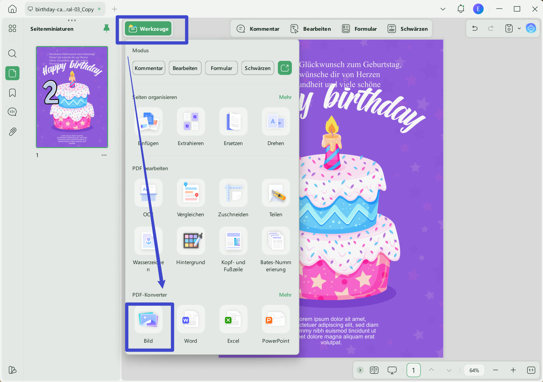 Fahren Sie mit dem Exportieren der Karte als Bild fort