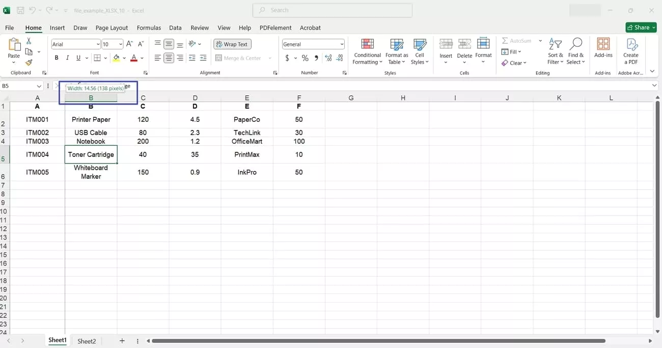 check cell width to unhide cells