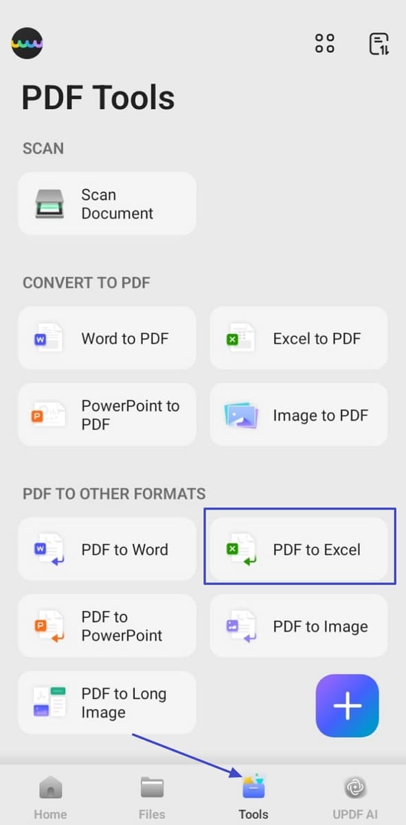 pdf to excel in updf mobile