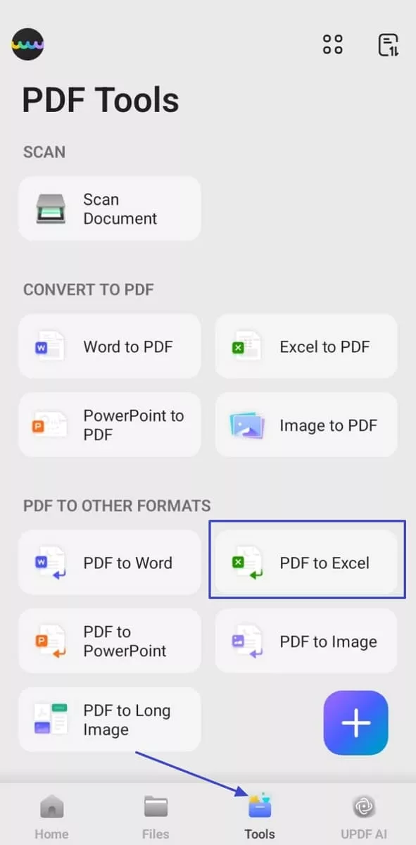 pdf to excel in updf mobile