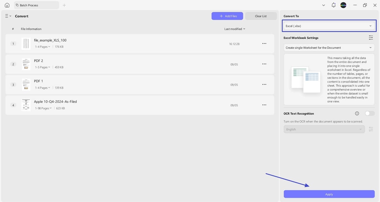 select excel format to convert pdf