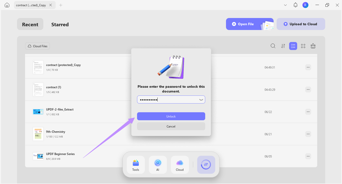 unlock open password updf windows