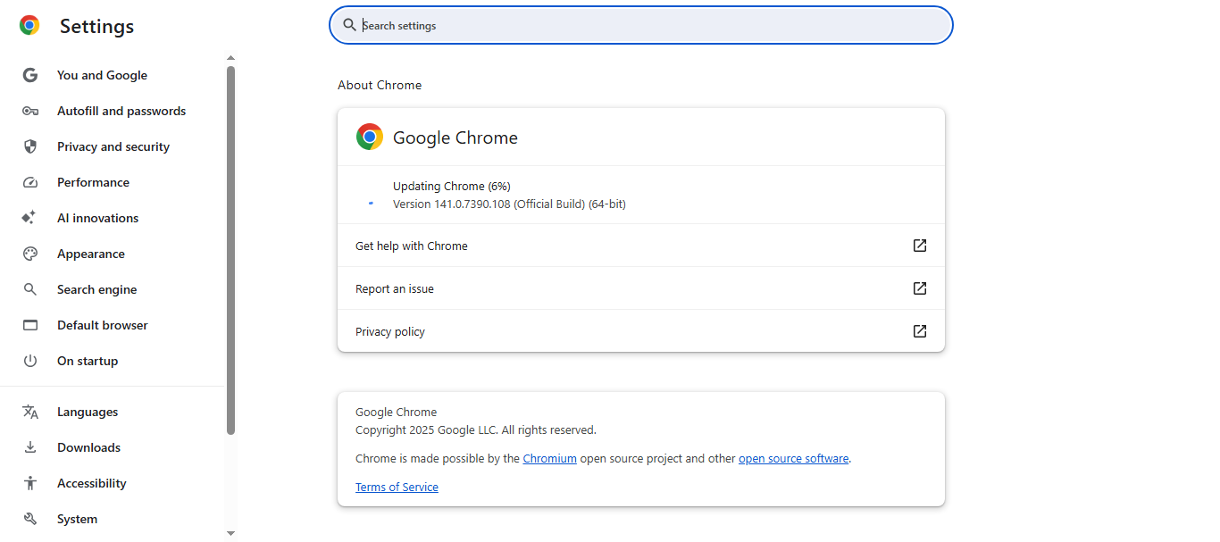 updating chrome
