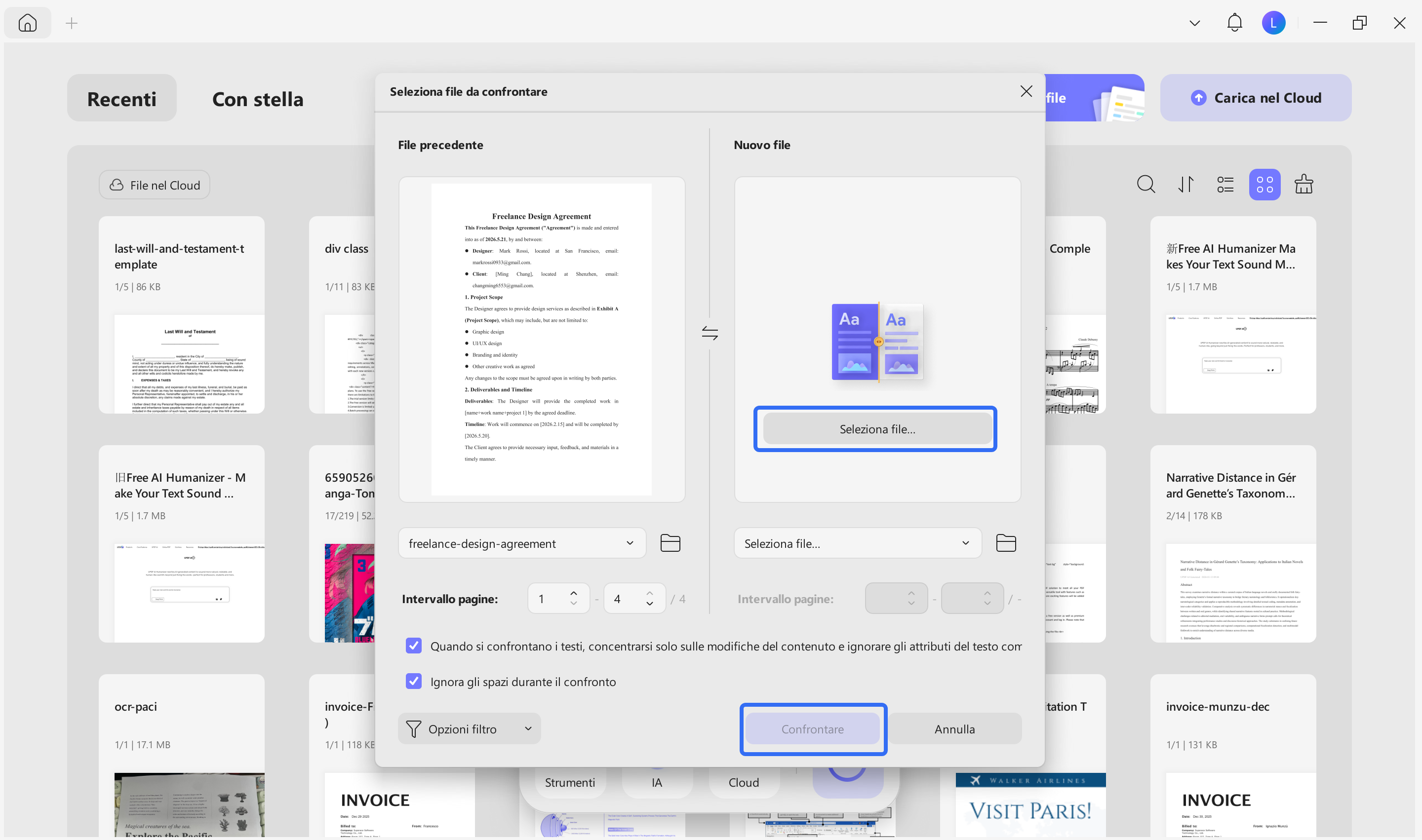 select file to compare the original and the new